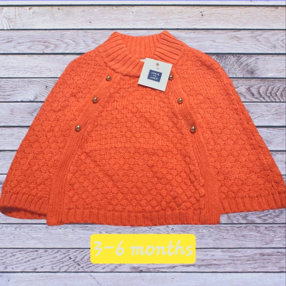 Janie and Jack bright orange sweater cape with gold button detail